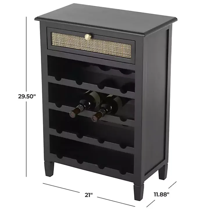 Cabinets & Sideboards-Kirklands Home Wood & Natural Rattan Wine Bottle Cabinet Black