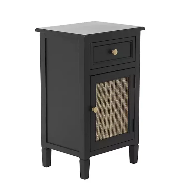 Cabinets & Sideboards-Kirklands Home Wood & Natural Rattan Small Cabinet Black