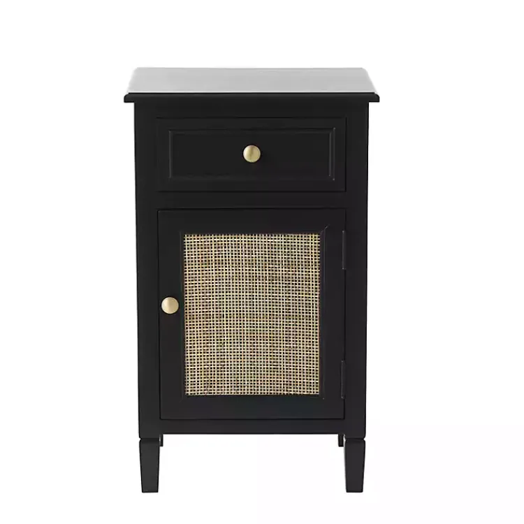 Cabinets & Sideboards-Kirklands Home Wood & Natural Rattan Small Cabinet Black