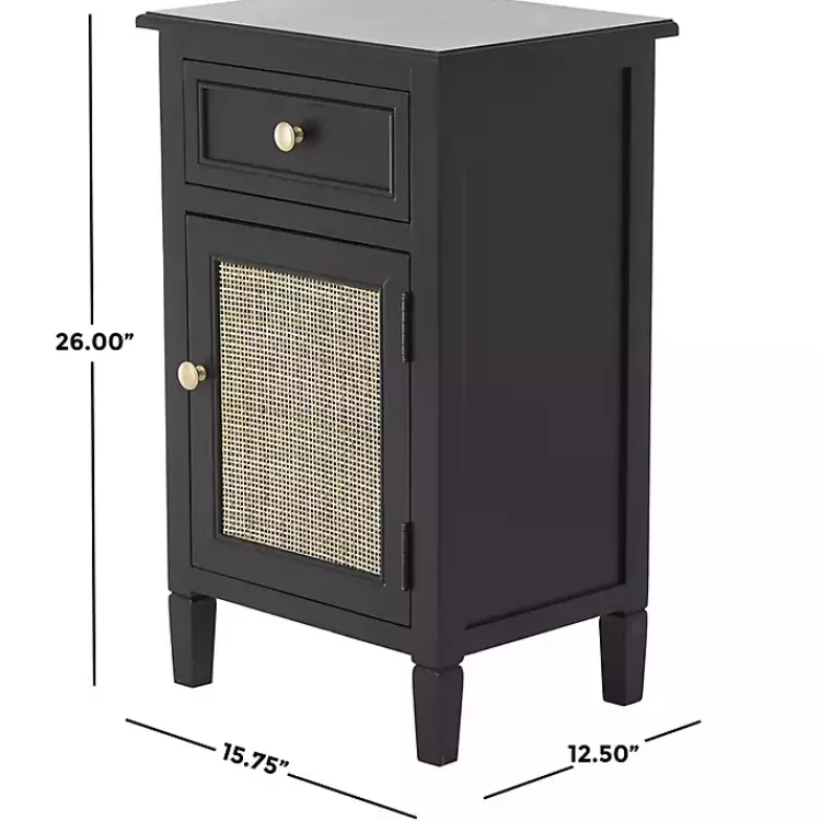 Cabinets & Sideboards-Kirklands Home Wood & Natural Rattan Small Cabinet Black