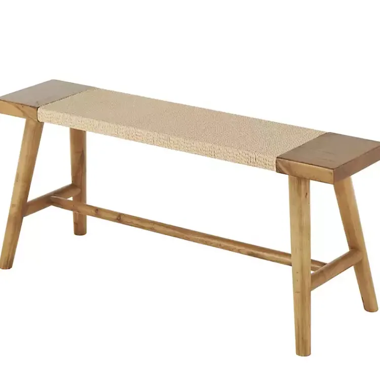 Benches & Ottomans-Kirklands Home Woven Rope Narrow Wood Bench Tan