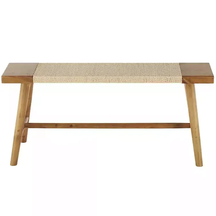 Benches & Ottomans-Kirklands Home Woven Rope Narrow Wood Bench Tan