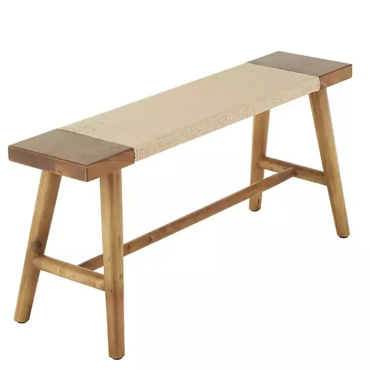 Benches & Ottomans-Kirklands Home Woven Rope Narrow Wood Bench Tan