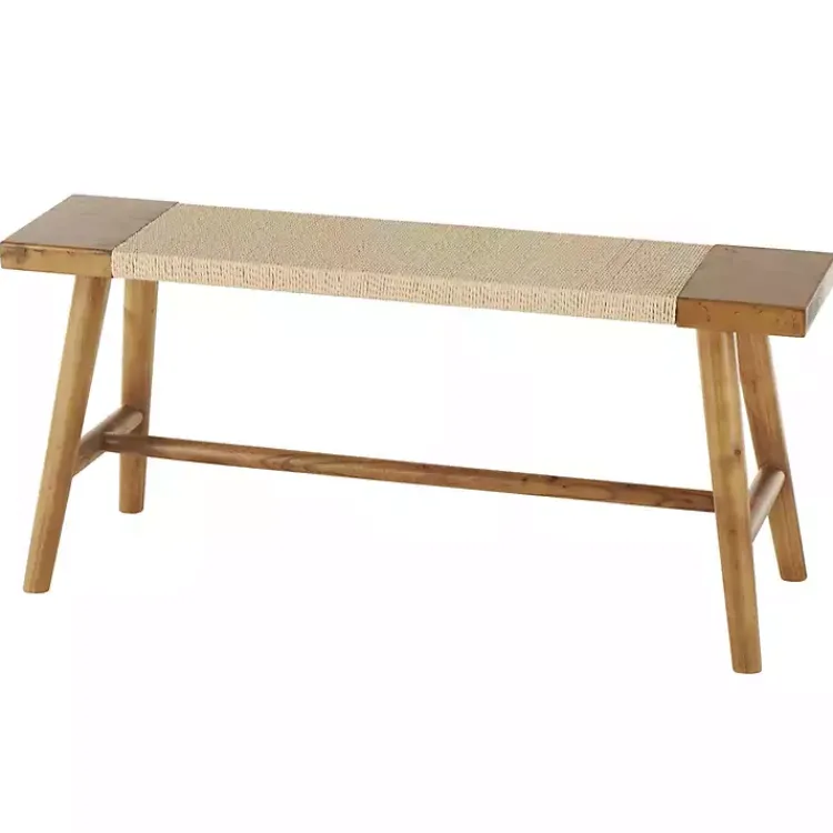 Benches & Ottomans-Kirklands Home Woven Rope Narrow Wood Bench Tan