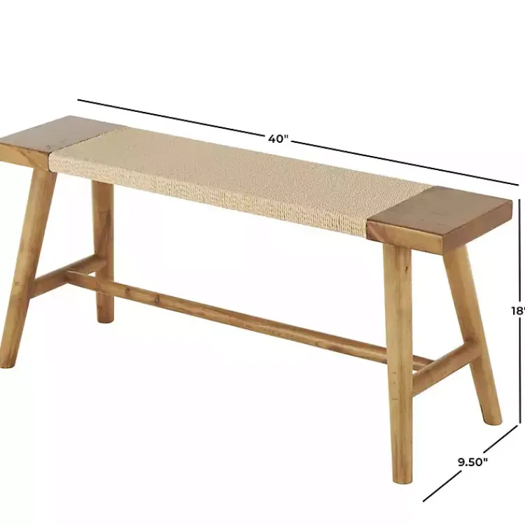 Benches & Ottomans-Kirklands Home Woven Rope Narrow Wood Bench Tan