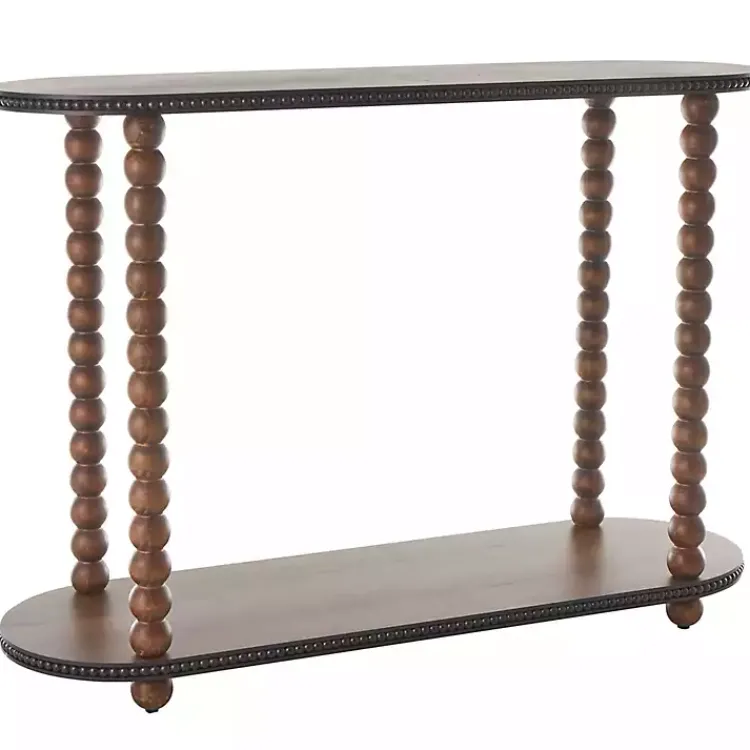 Console Tables-Kirklands Home Dark Wood Beaded Spindle Console Table Brown