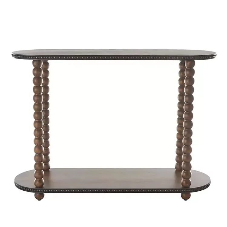 Console Tables-Kirklands Home Dark Wood Beaded Spindle Console Table Brown