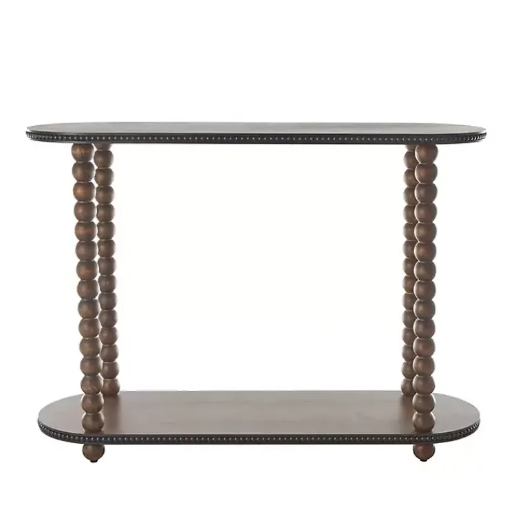 Console Tables-Kirklands Home Dark Wood Beaded Spindle Console Table Brown