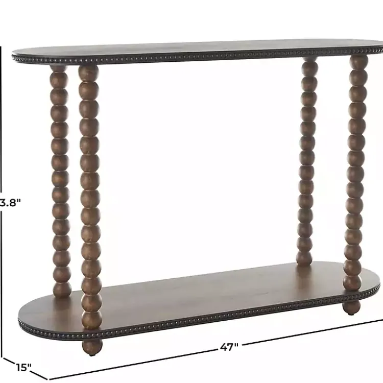 Console Tables-Kirklands Home Dark Wood Beaded Spindle Console Table Brown