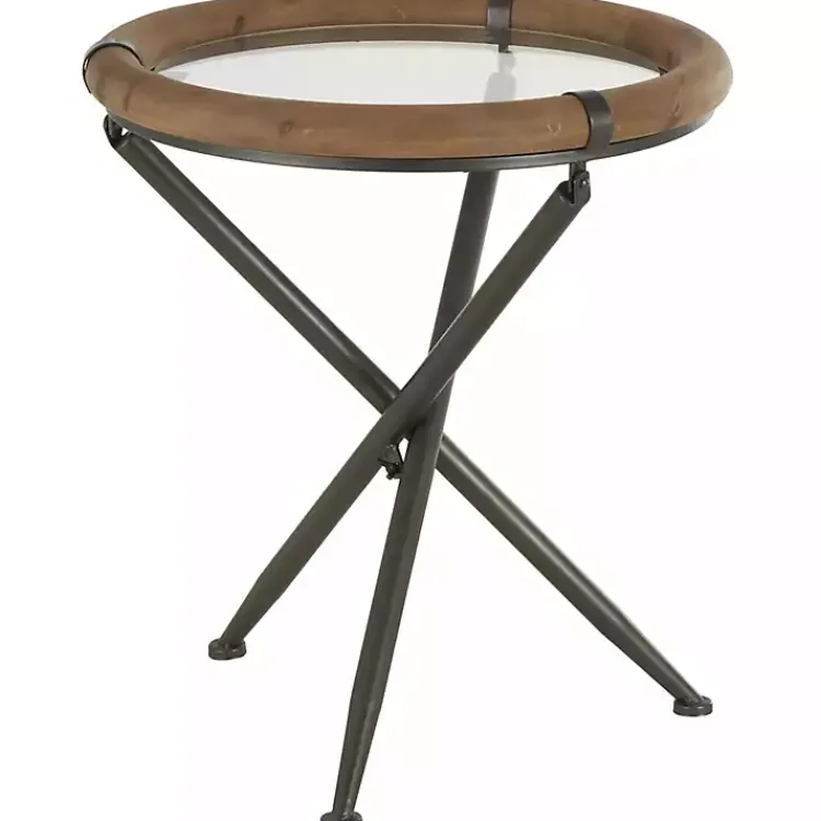 Accent & End Tables-Kirklands Home Wood and Glass Round Tripod Accent Table Brown
