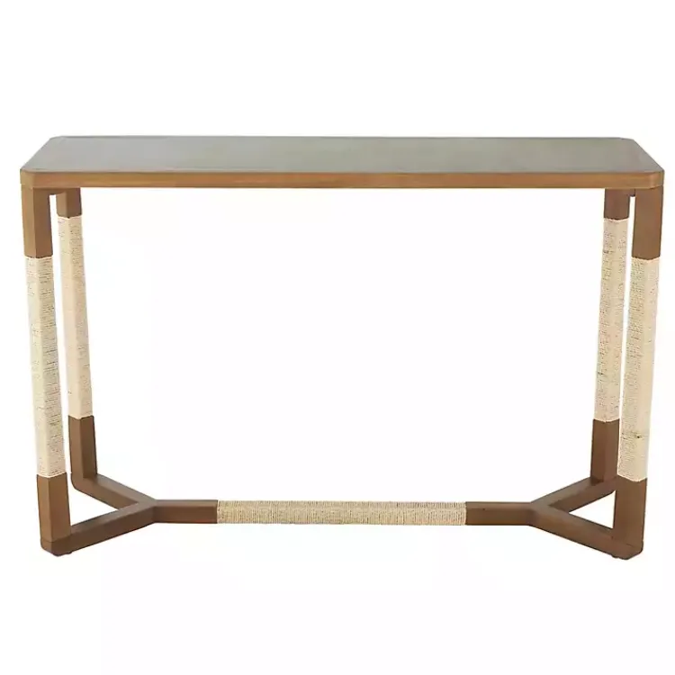 Console Tables-Kirklands Home Wood and Rope Geometric Console Table Brown
