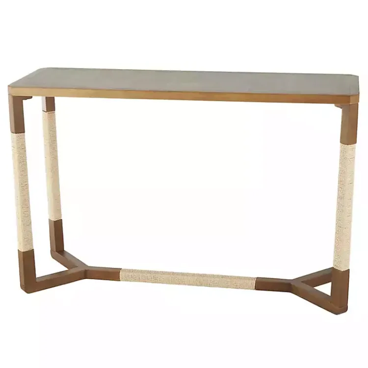 Console Tables-Kirklands Home Wood and Rope Geometric Console Table Brown