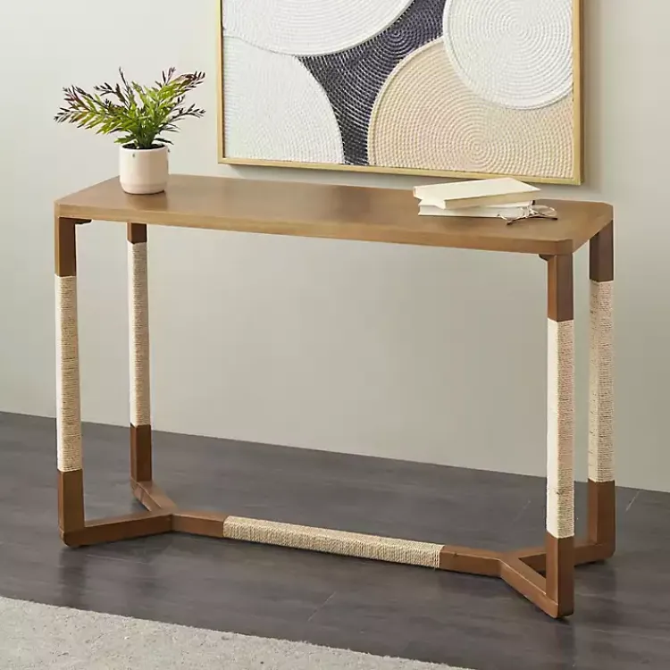 Console Tables-Kirklands Home Wood and Rope Geometric Console Table Brown
