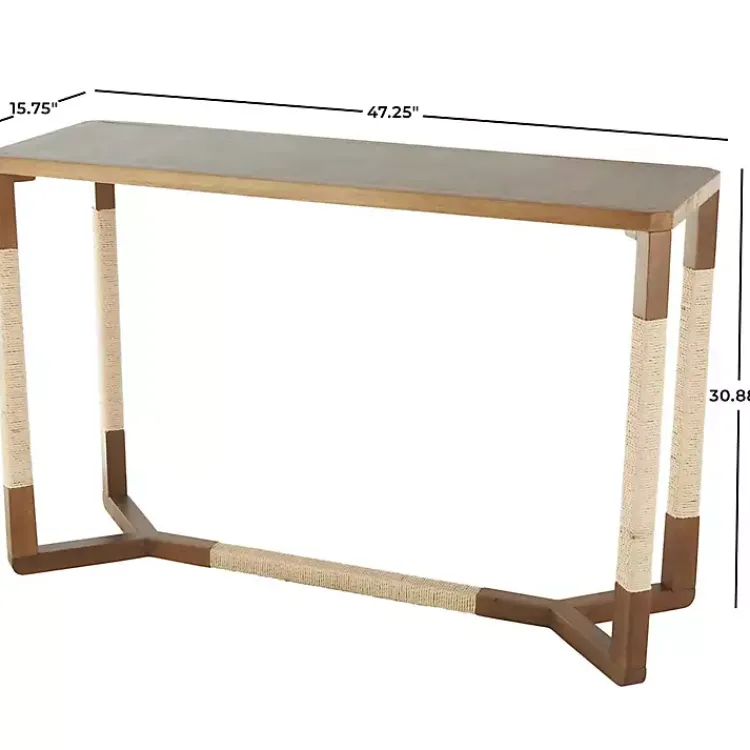 Console Tables-Kirklands Home Wood and Rope Geometric Console Table Brown