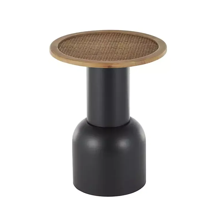 Accent & End Tables-Kirklands Home Black Metal Rattan Pedestal Accent Table, 16 in. Brown