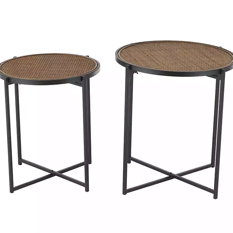 Accent & End Tables-Kirklands Home Black Metal Rattan Accent Tables, Set of 2 Brown