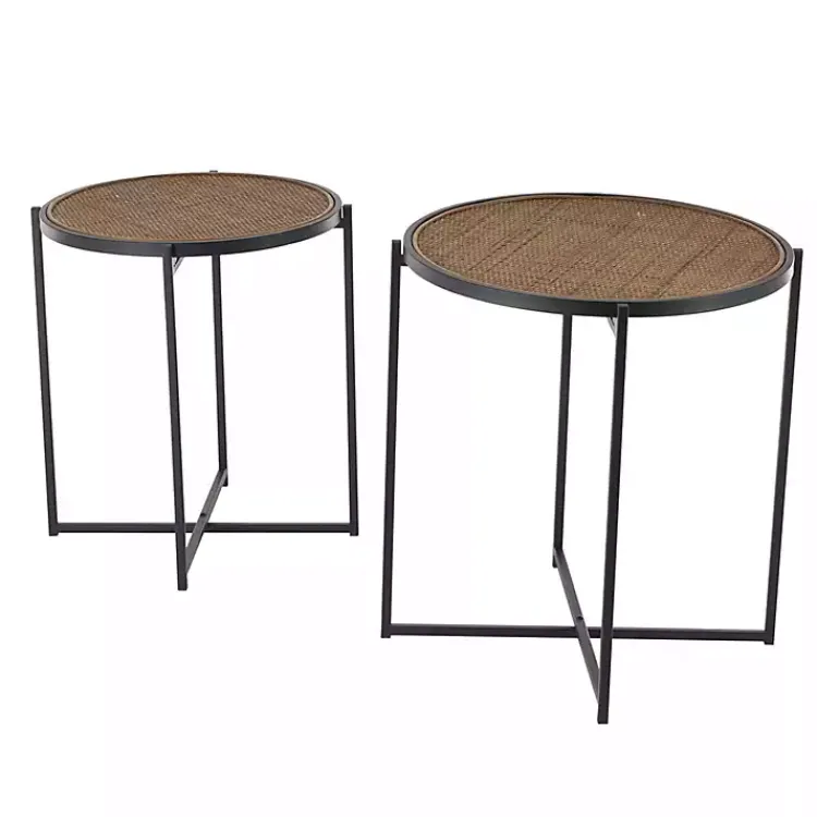 Accent & End Tables-Kirklands Home Black Metal Rattan Accent Tables, Set of 2 Brown