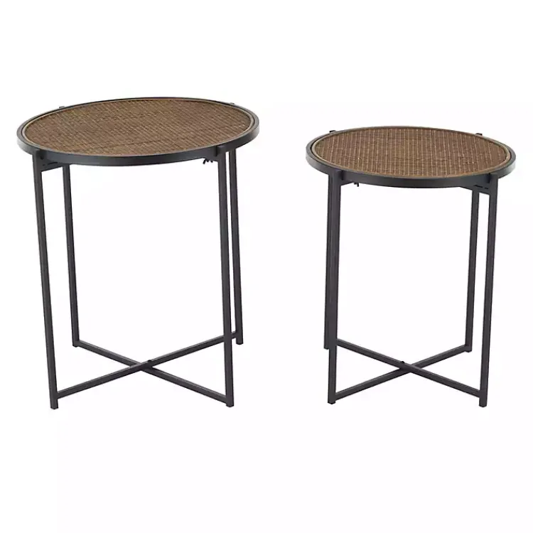 Accent & End Tables-Kirklands Home Black Metal Rattan Accent Tables, Set of 2 Brown