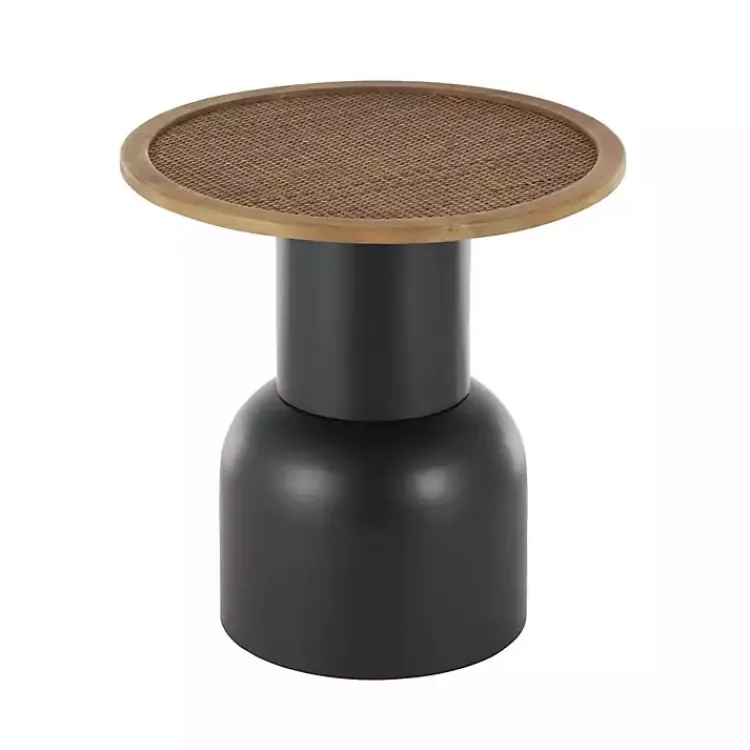 Accent & End Tables-Kirklands Home Black Metal Rattan Pedestal Accent Table, 19 in. Brown
