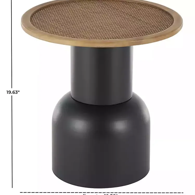 Accent & End Tables-Kirklands Home Black Metal Rattan Pedestal Accent Table, 19 in. Brown