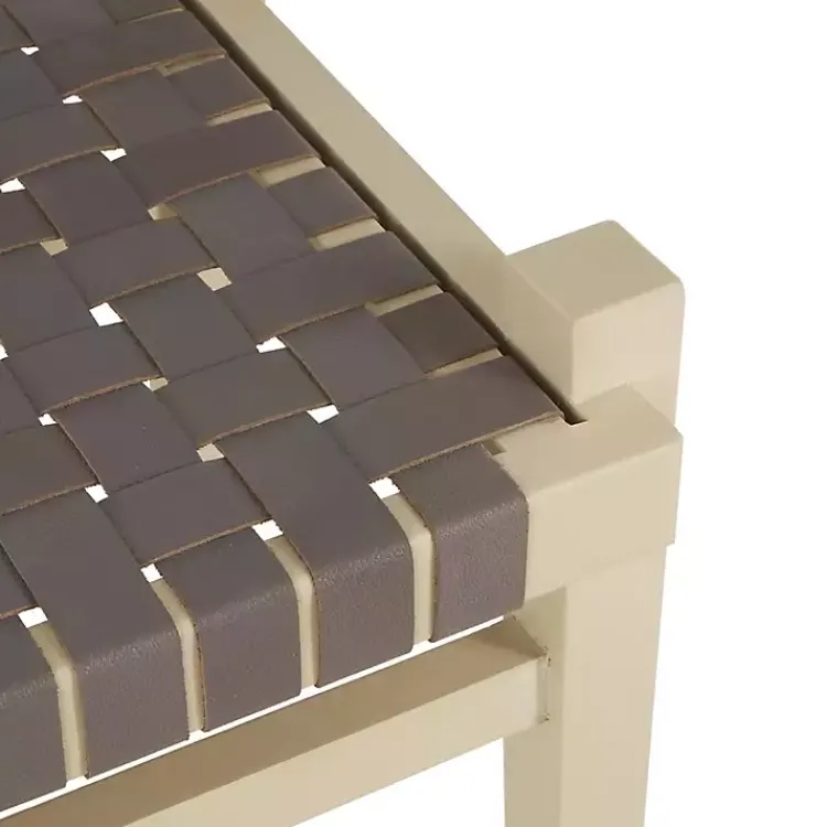 Benches & Ottomans-Kirklands Home Woven Leather Natural Wood Bench Brown