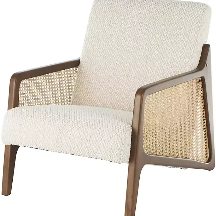 Accent Chairs-Kirklands Home Cream Boucle & Rattan Accent Chair White