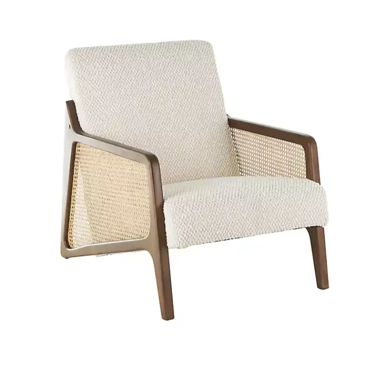 Accent Chairs-Kirklands Home Cream Boucle & Rattan Accent Chair White