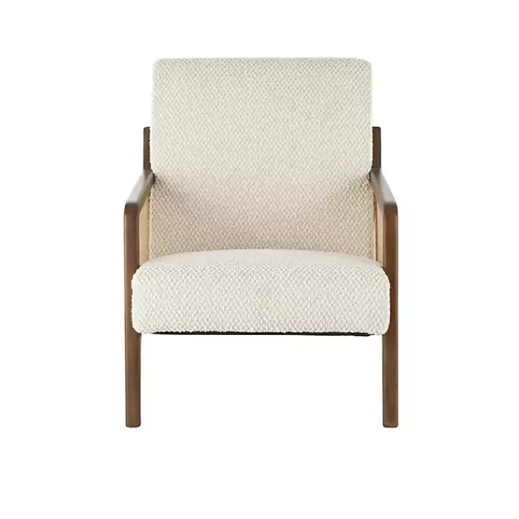 Accent Chairs-Kirklands Home Cream Boucle & Rattan Accent Chair White