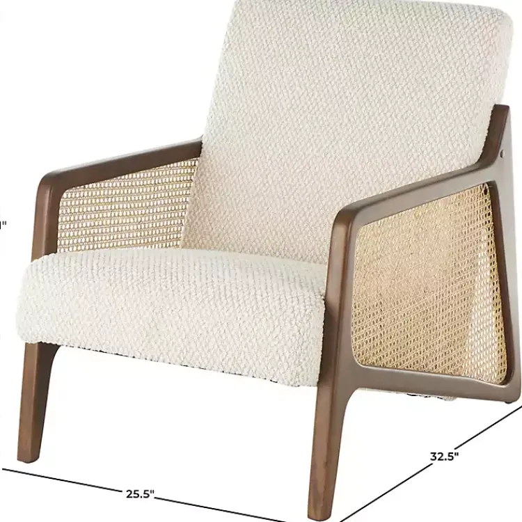 Accent Chairs-Kirklands Home Cream Boucle & Rattan Accent Chair White