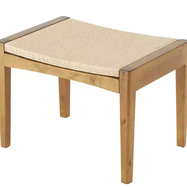 Benches & Ottomans-Kirklands Home Woven Rope and Birch Wood Stool Ottoman Brown
