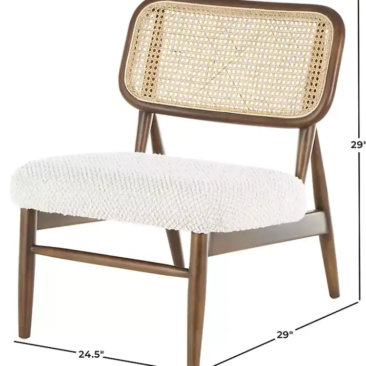 Accent Chairs-Kirklands Home Cream Boucle & Rounded Rattan Back Accent Chair White