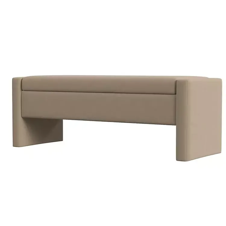 Benches & Ottomans-Kirklands Home Velvet Upholstered Modern Storage Bench Tan