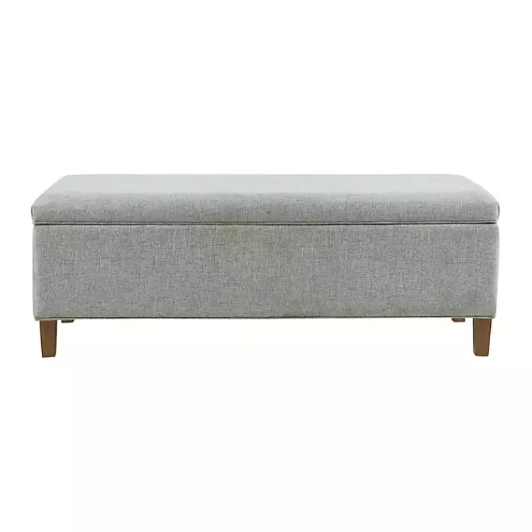 Benches & Ottomans-Kirklands Home Blue-Gray Upholstered Soft-Close Storage Bench