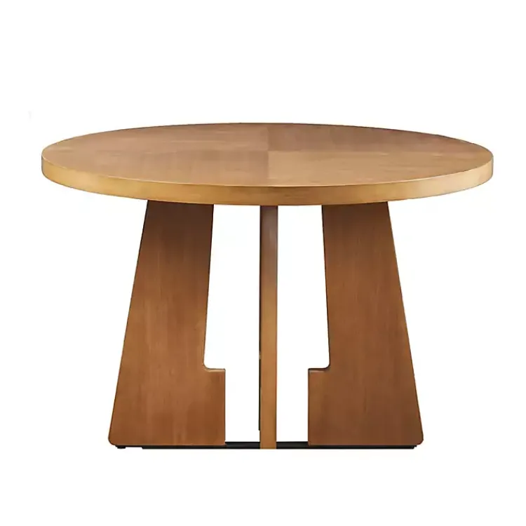 Dining Tables-Kirklands Home Round Pecan Wood Kenny Dining Table Brown