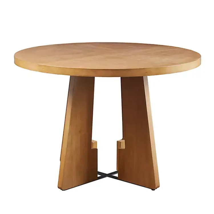 Dining Tables-Kirklands Home Round Pecan Wood Kenny Dining Table Brown