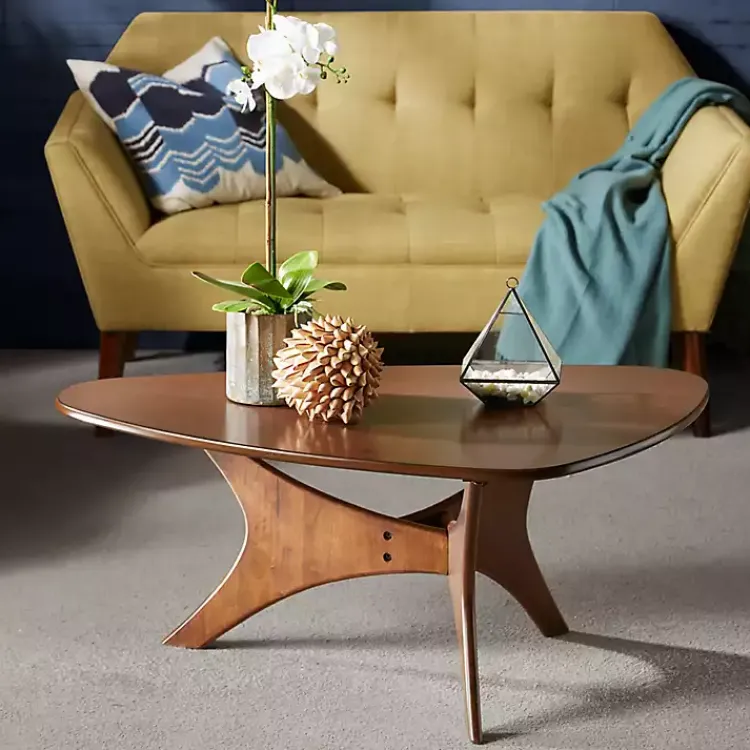 Coffee Tables-Kirklands Home Walnut Triangle Modern Coffee Table Brown