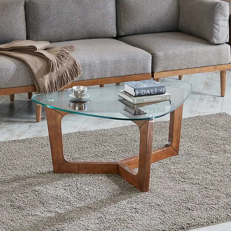 Coffee Tables-Kirklands Home Glass Triangular Walker Coffee Table Brown