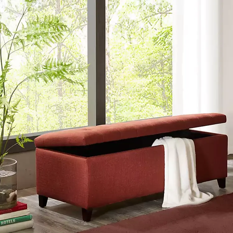 Benches & Ottomans-Kirklands Home Tufted Shandra Storage Bench Red