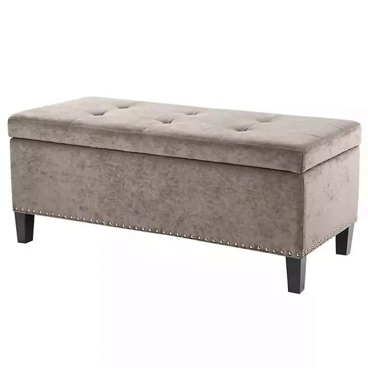 Benches & Ottomans-Kirklands Home Button Tufted Storage Bench Gray