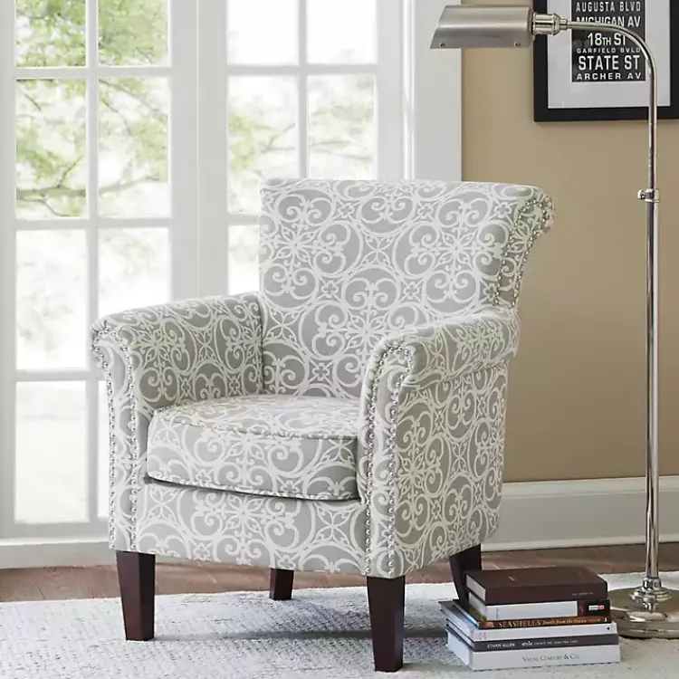 Accent Chairs-Kirklands Home Fretwork Accent Club Chair Gray