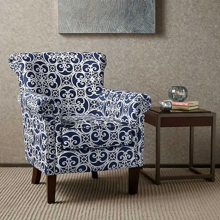 Accent Chairs-Kirklands Home Fretwork Accent Club Chair Blue