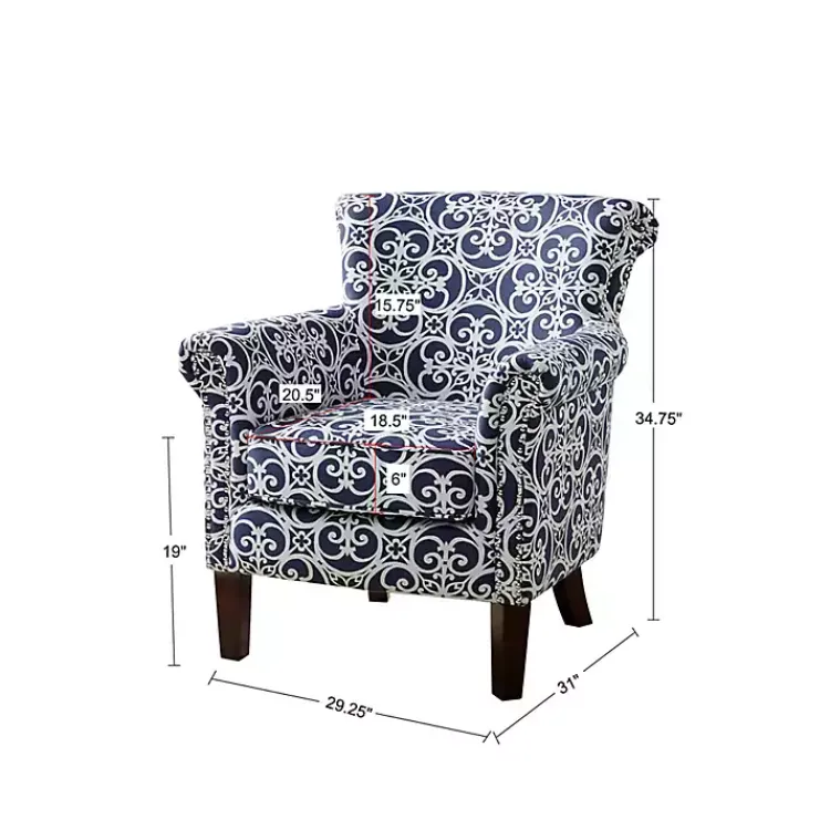 Accent Chairs-Kirklands Home Fretwork Accent Club Chair Blue