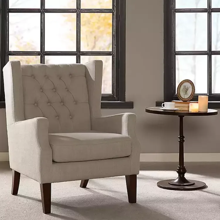 Accent Chairs-Kirklands Home Button Tufted Accent Chair Ivory
