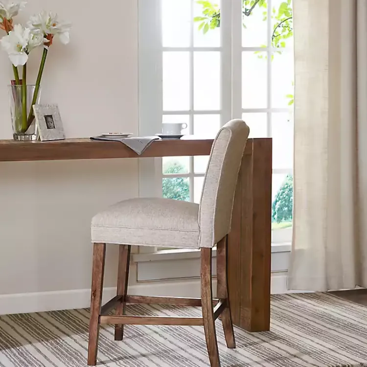 Bar Stools & Counter Height Stools-Kirklands Home Upholstered Wood Counter Stool Ivory