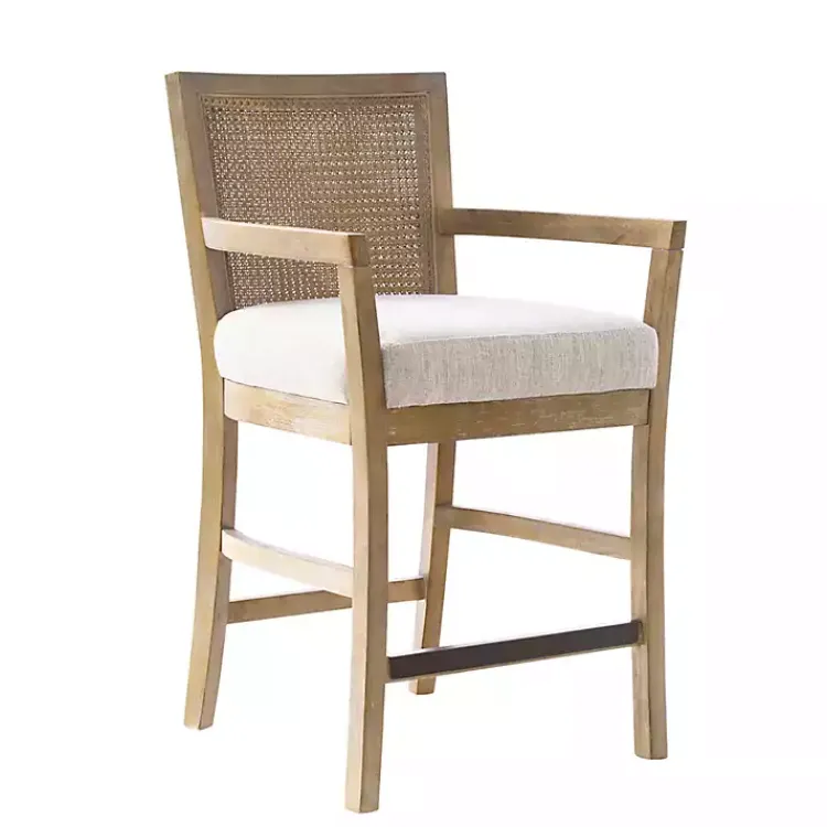 Bar Stools & Counter Height Stools-Kirklands Home Upholstered Cane Backrest Counter Stool Ivory