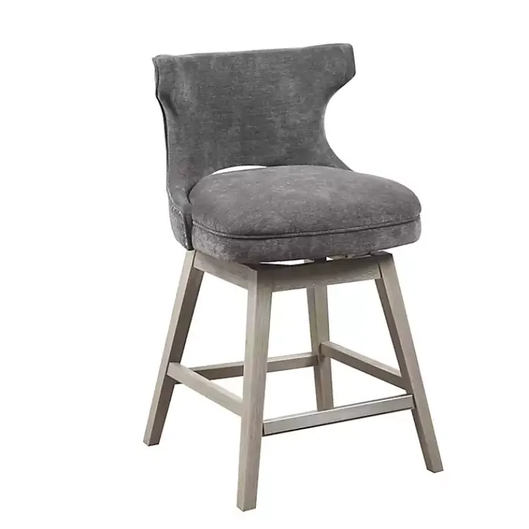 Bar Stools & Counter Height Stools-Kirklands Home Upholstered Wood Swivel Counter Stool Gray