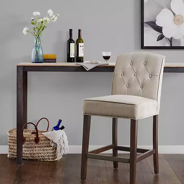 Bar Stools & Counter Height Stools-Kirklands Home Tufted Upholstered Wood Counter Stool Tan