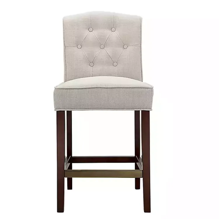 Bar Stools & Counter Height Stools-Kirklands Home Tufted Upholstered Wood Counter Stool Tan