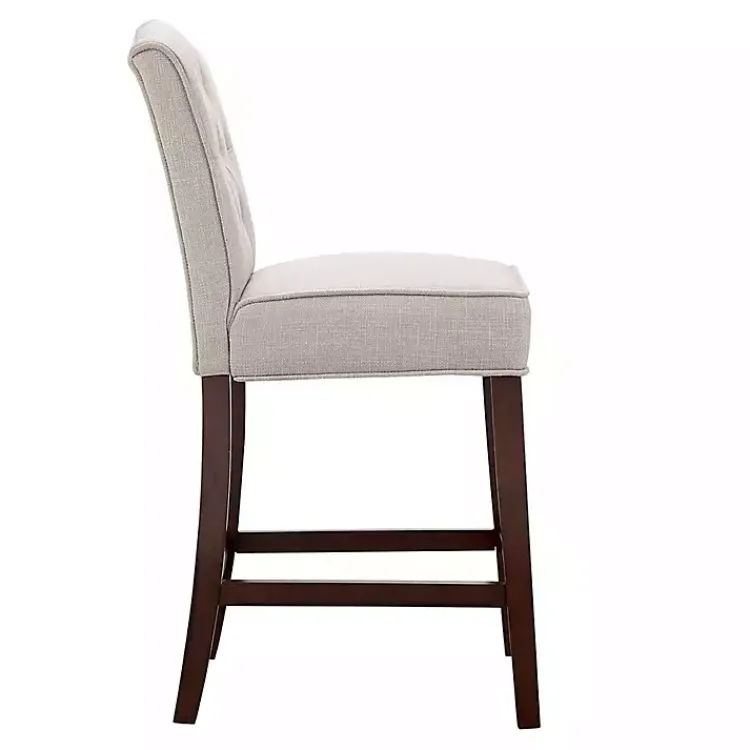 Bar Stools & Counter Height Stools-Kirklands Home Tufted Upholstered Wood Counter Stool Tan