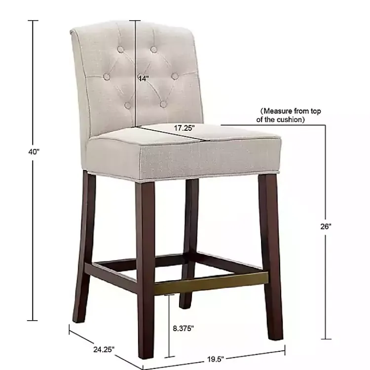 Bar Stools & Counter Height Stools-Kirklands Home Tufted Upholstered Wood Counter Stool Tan